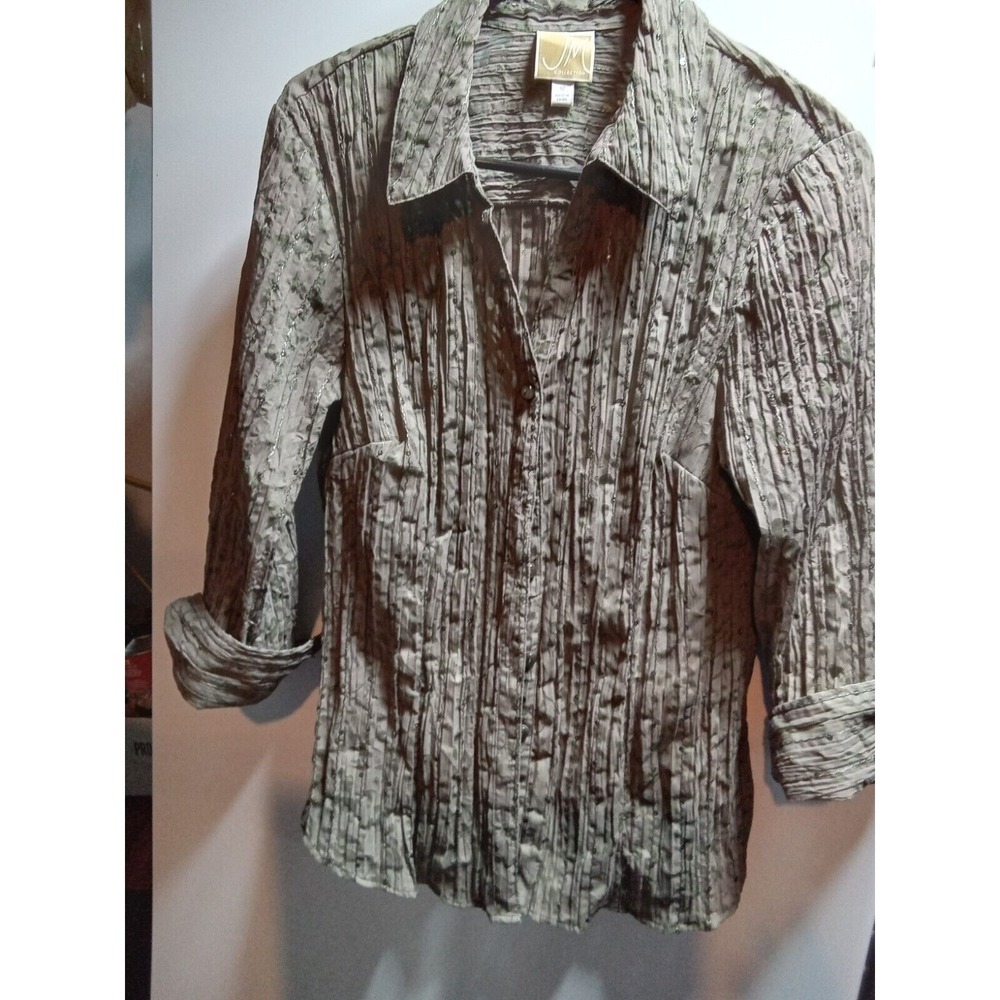 JM Collection Women's Blouse Forest Green‎ 3/4 Fitted Sleeve with Cuff